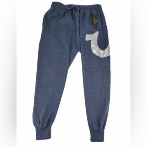 NWT Men's MEDIUM and Large True Religion Jogger Sweatpant Blue with Silver Logo